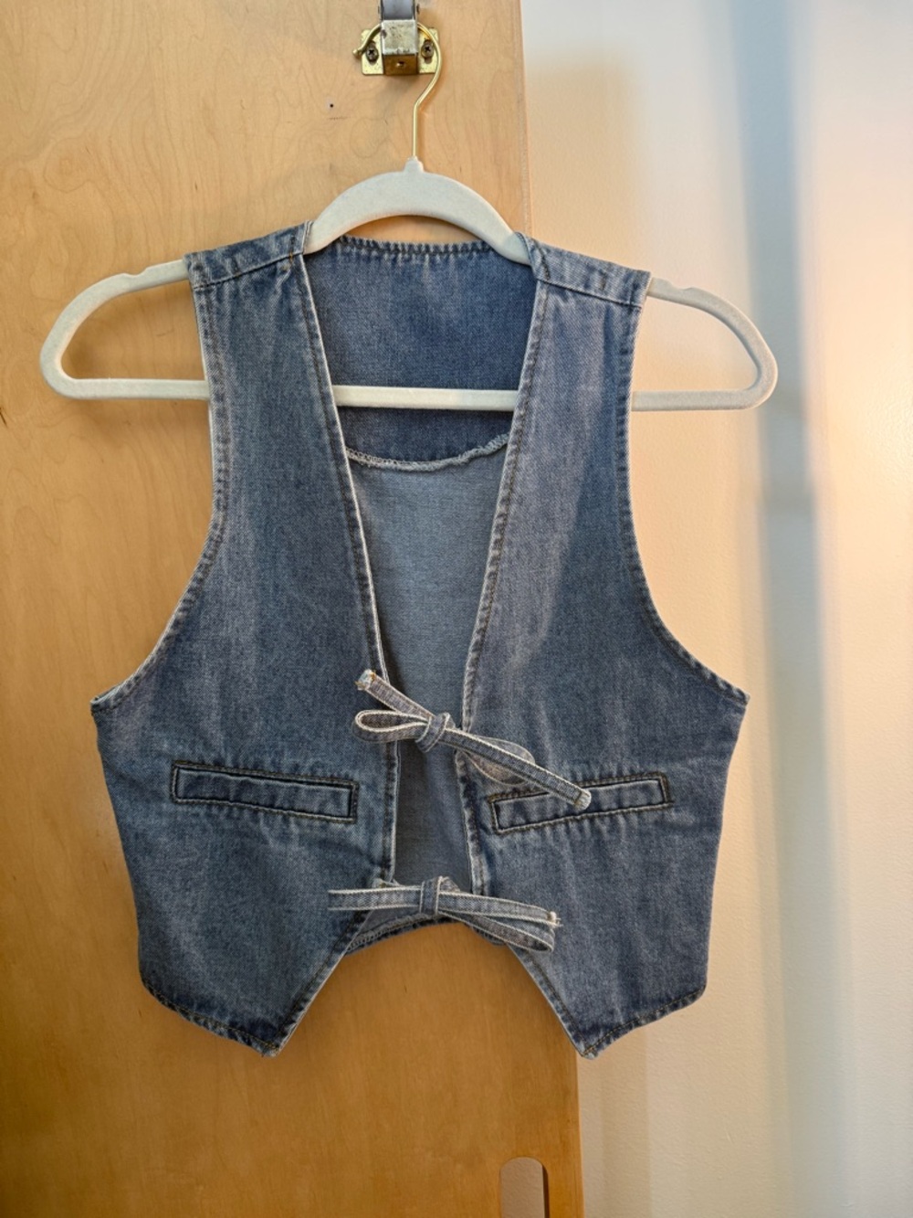 Denim Tie-Front Vest in Medium Blue